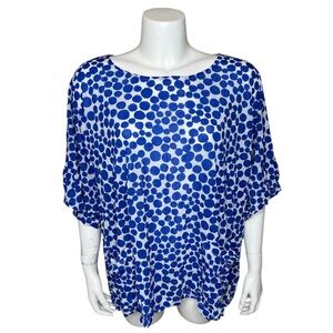 Chalet Polka Dot Top 2X Blue White Dolman